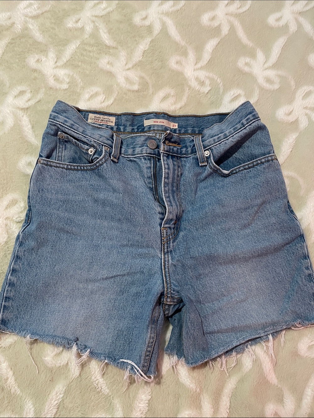 Levi's Light Blue Raw Hem High-Rise Denim Shorts